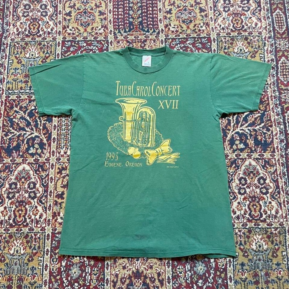 VTG‎ 1995 Tuba Carol Concert eugene oregon music event tee shirt L USA green